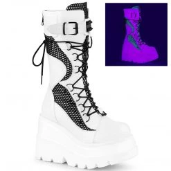 Demonia SHAKER-70 White Vegan Leather- Black Fishnet Mid-Calf Boot 7 Demonia SHAKER-70 White Vegan Leather- Black Fishnet Mid-Calf Boot
