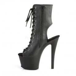 Pleaser SKY-1016 Black Faux Leather Ankle Boot Boots