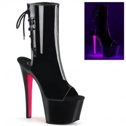 Pleaser SKY-1018TT Black Patent/Black-Neon HotPink Boot
