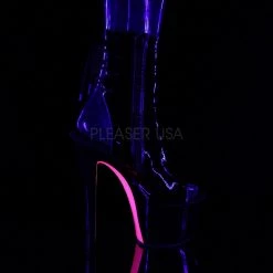 Pleaser SKY-1018TT Black Patent/Black-Neon HotPink Boot