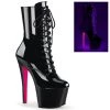 Pleaser SKY-1020TT Black Patent-Neon Hot Pink Ankle Boot Boots