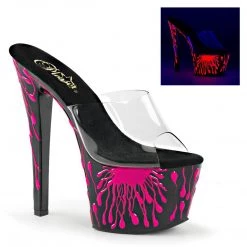 Pleaser SKY-301-5 Clear/Black-Neon Hot Pink Slide Shoes