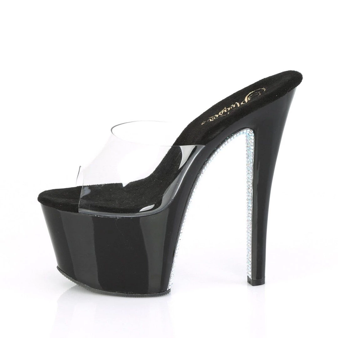 Pleaser Shoes SKY-301CRS Clear/Black-Silver AB Rhinestone Slide 5 Pleaser Shoes SKY-301CRS Clear/Black-Silver AB Rhinestone Slide
