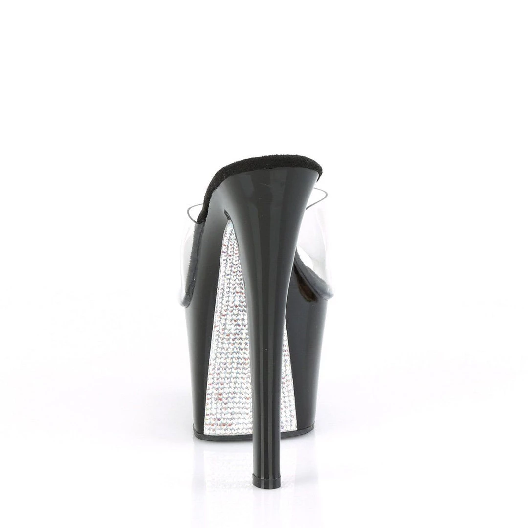 Pleaser Shoes SKY-301CRS Clear/Black-Silver AB Rhinestone Slide 6 Pleaser Shoes SKY-301CRS Clear/Black-Silver AB Rhinestone Slide