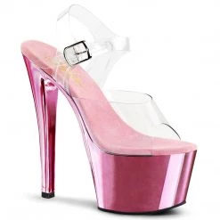 Pleaser SKY-308 Clear/Baby Pink Chrome Platform Sandal Shoes