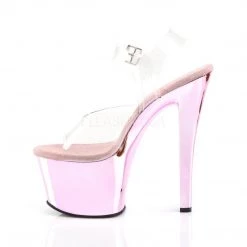 Pleaser SKY-308 Clear/Baby Pink Chrome Platform Sandal Shoes