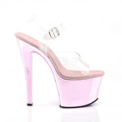 Pleaser SKY-308 Clear/Baby Pink Chrome Platform Sandal Shoes