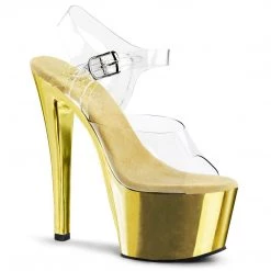 Pleaser Shoes SKY-308 Clear/Gold Chrome Platform Sandal