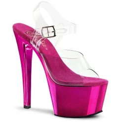 Pleaser SKY-308 Clear/Hot Pink Chrome Platform Sandal