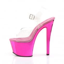 Pleaser SKY-308 Clear/Hot Pink Chrome Platform Sandal