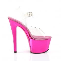 Pleaser SKY-308 Clear/Hot Pink Chrome Platform Sandal