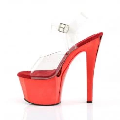 Pleaser Shoes SKY-308 Clear/Red Chrome Platform Sandal 11 Pleaser Shoes SKY-308 Clear/Red Chrome Platform Sandal