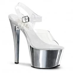 Pleaser Shoes SKY-308 Clear/Silver Chrome Platform Sandal