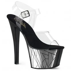 Pleaser SKY-308CP-3 Clear/Black-Silver Chrome Platform Sandal Shoes