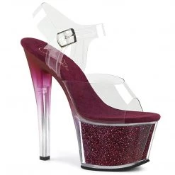 Pleaser SKY-308G-T Clear/Berry Glitter Inserts Platform Sandal