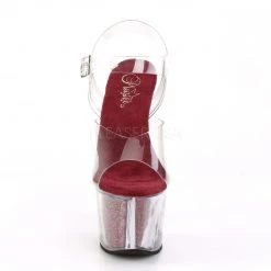Pleaser SKY-308G-T Clear/Berry Glitter Inserts Platform Sandal