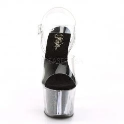 Pleaser SKY-308G-T Clear/Black Glitter Inserts Platform Sandal Shoes