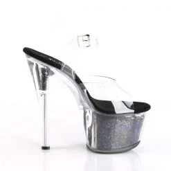 Pleaser SKY-308GF Clear/Black Multi Glitter Platform Sandal Shoes