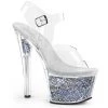 Pleaser SKY-308GF Clear/Silver Multi Glitter Platform Sandal 1 Pleaser SKY-308GF Clear/Silver Multi Glitter Platform Sandal