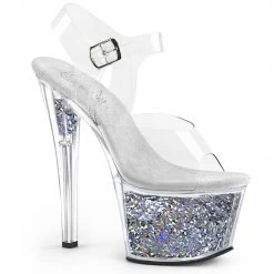 Pleaser SKY-308GF Clear/Silver Multi Glitter Platform Sandal