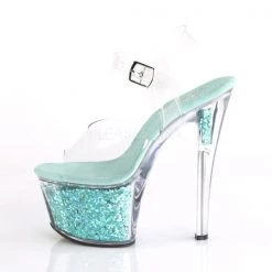 Pleaser SKY-308GF Clear/Silver Multi Glitter Platform Sandal
