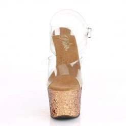 Pleaser SKY-308LG Clear/Bronze Glitter Platform Sandal Shoes