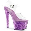 Pleaser SKY-308LG Clear/Lavender Glitter Platform Sandal Shoes