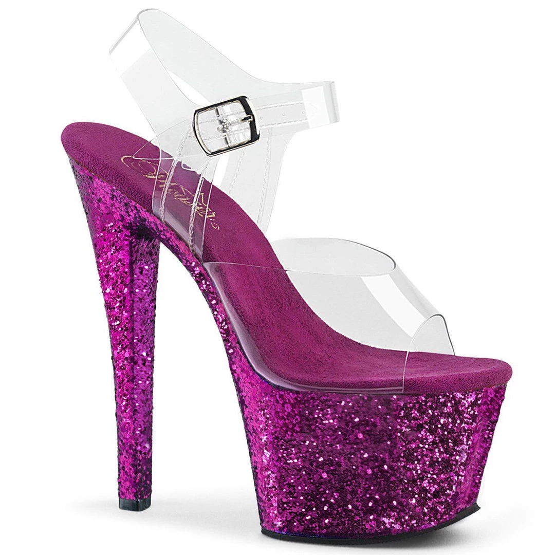 Pleaser Shoes SKY-308LG Clear/Purple Glitter Platform Sandal 3 Pleaser Shoes SKY-308LG Clear/Purple Glitter Platform Sandal