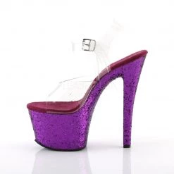 Pleaser Shoes SKY-308LG Clear/Purple Glitter Platform Sandal 10 Pleaser Shoes SKY-308LG Clear/Purple Glitter Platform Sandal