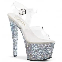 Pleaser Shoes SKY-308LG Clear/Silver Multi Glitter Platform Sandal