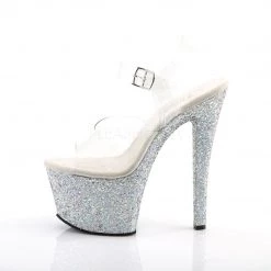 Pleaser Shoes SKY-308LG Clear/Silver Multi Glitter Platform Sandal