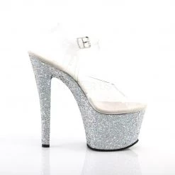 Pleaser Shoes SKY-308LG Clear/Silver Multi Glitter Platform Sandal