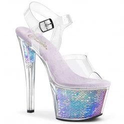 Pleaser SKY-308MC Clear/Lavender Hologram Inserts Platform Sandal