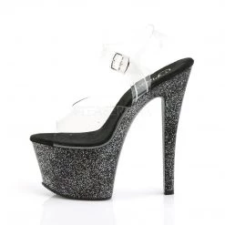 Pleaser SKY-308MG Clear/Black Platform Sandal Shoes