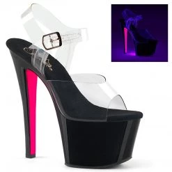 Pleaser SKY-308TT Clear/Black-Neon Pink Platform Sandal