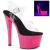 Pleaser SKY-308UVG Clear/Neon Hot Pink Glitter Platform Sandal