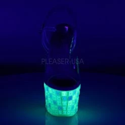Pleaser Shoes SKY-308UVTL Clear/Neon Green Platform Sandal