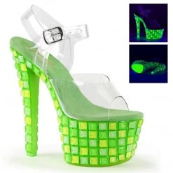 Pleaser Shoes SKY-308UVTL Clear/Neon Green Platform Sandal