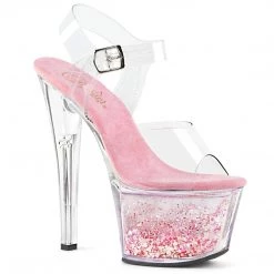 Pleaser Shoes SKY-308WHG Clear-Baby Pink Glitter Platform Sandal