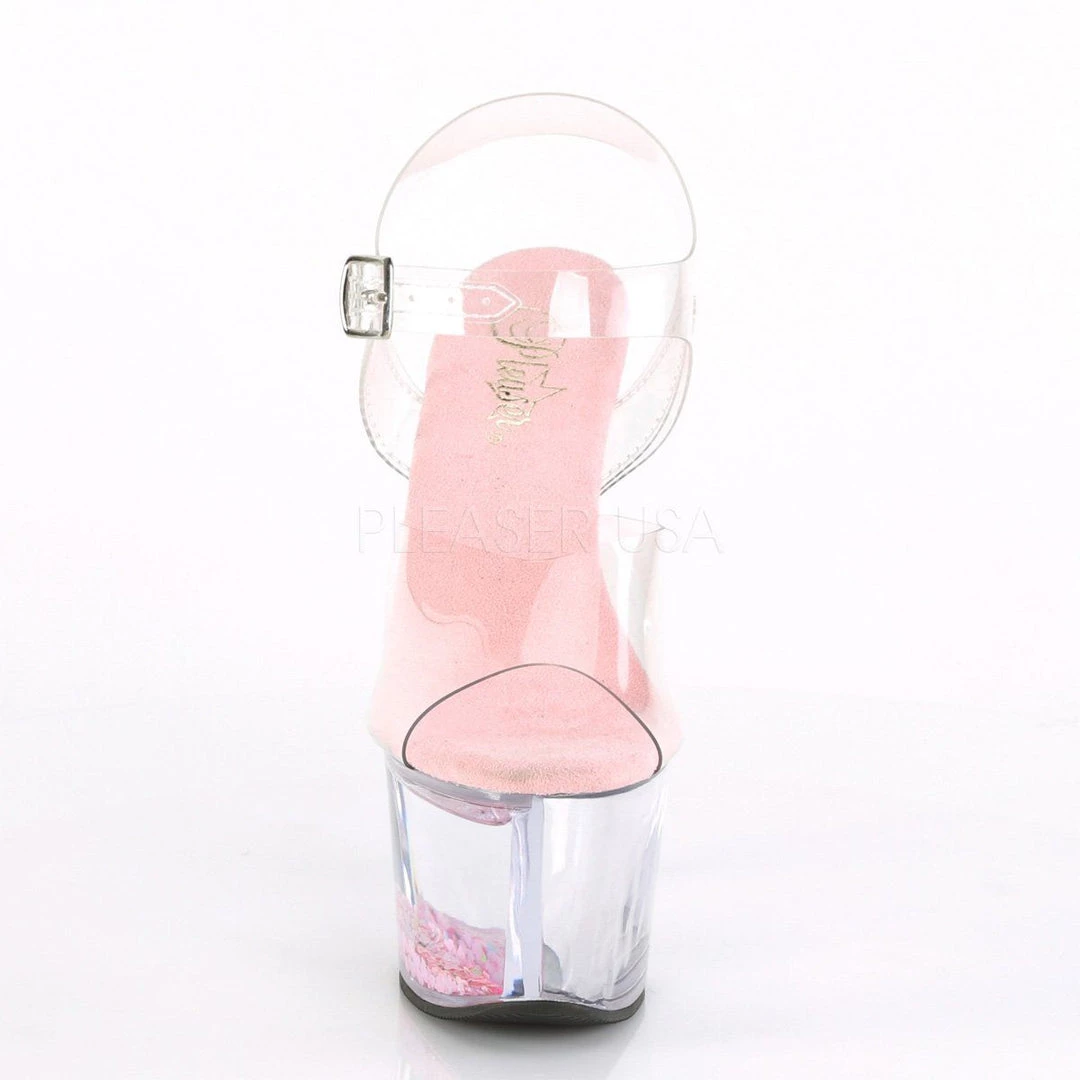 Pleaser Shoes SKY-308WHG Clear-Baby Pink Glitter Platform Sandal 4 Pleaser Shoes SKY-308WHG Clear-Baby Pink Glitter Platform Sandal