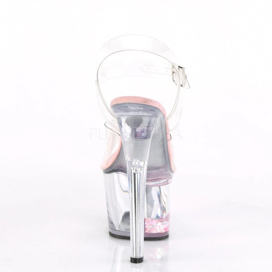 Pleaser Shoes SKY-308WHG Clear-Baby Pink Glitter Platform Sandal 6 Pleaser Shoes SKY-308WHG Clear-Baby Pink Glitter Platform Sandal