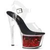 Pleaser Shoes SKY-308WHG Clear/Black-Red Glitter Platform Sandal