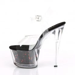 Pleaser Shoes SKY-308WHG Clear/Black-Red Glitter Platform Sandal 10 Pleaser Shoes SKY-308WHG Clear/Black-Red Glitter Platform Sandal