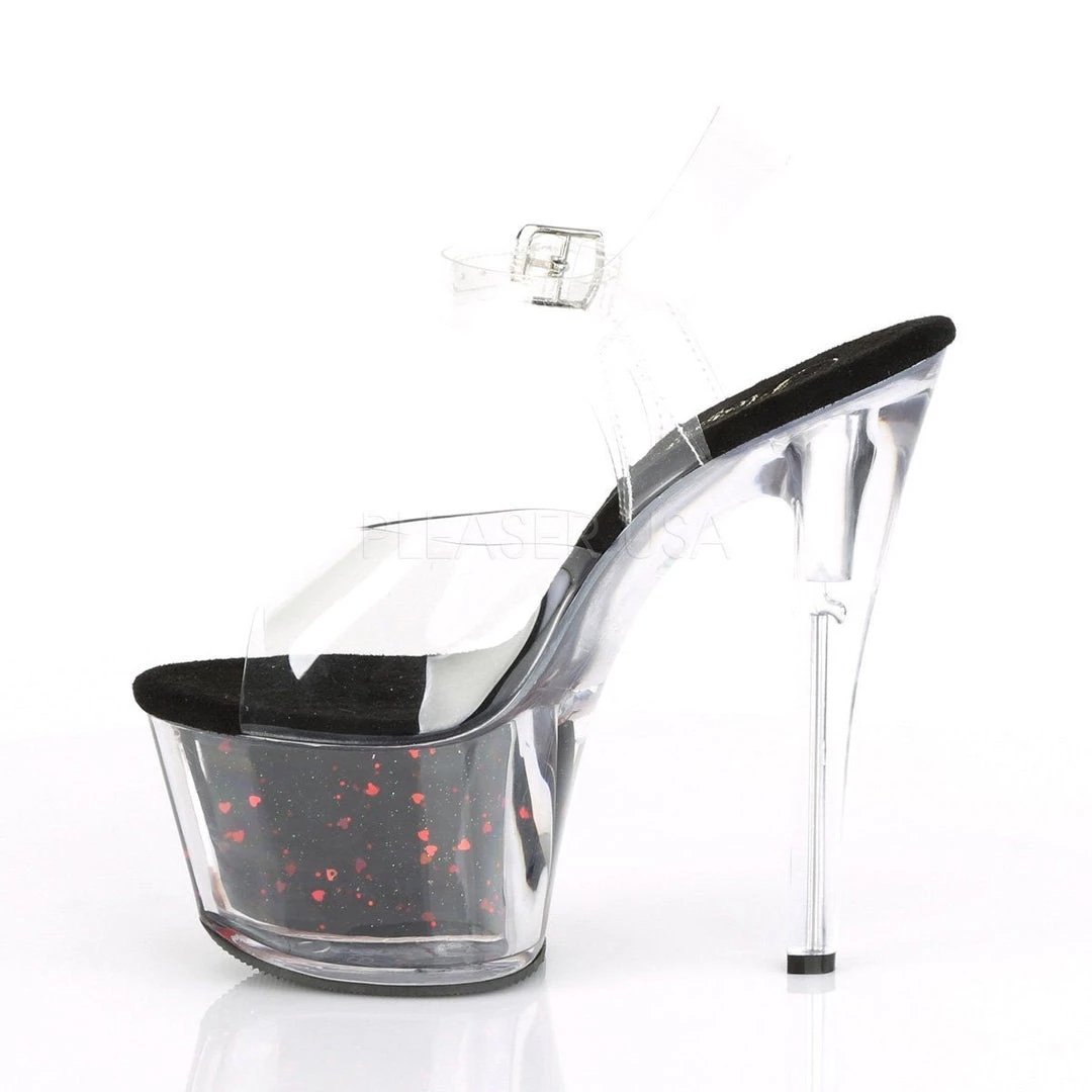 Pleaser Shoes SKY-308WHG Clear/Black-Red Glitter Platform Sandal 5 Pleaser Shoes SKY-308WHG Clear/Black-Red Glitter Platform Sandal