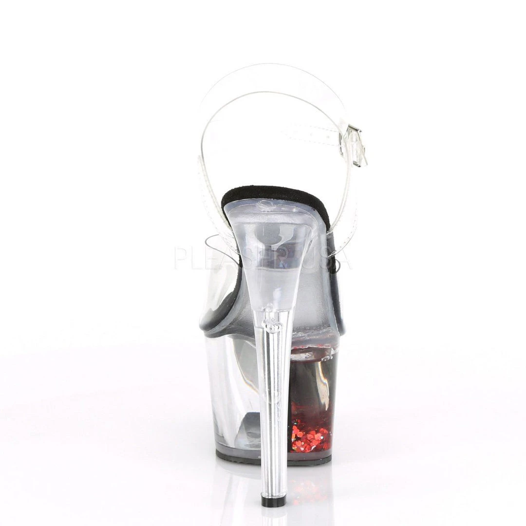Pleaser Shoes SKY-308WHG Clear/Black-Red Glitter Platform Sandal 6 Pleaser Shoes SKY-308WHG Clear/Black-Red Glitter Platform Sandal