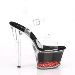 Pleaser Shoes SKY-308WHG Clear/Black-Red Glitter Platform Sandal 12 Pleaser Shoes SKY-308WHG Clear/Black-Red Glitter Platform Sandal