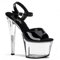 Pleaser SKY-309 Black Patent/Clear Platform Sandal