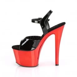 Pleaser SKY-309 Black Patent/Red Chrome Platform Sandal