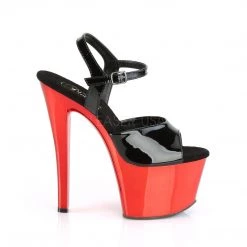 Pleaser SKY-309 Black Patent/Red Chrome Platform Sandal