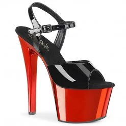 Pleaser SKY-309 Black Patent/Red Chrome Platform Sandal